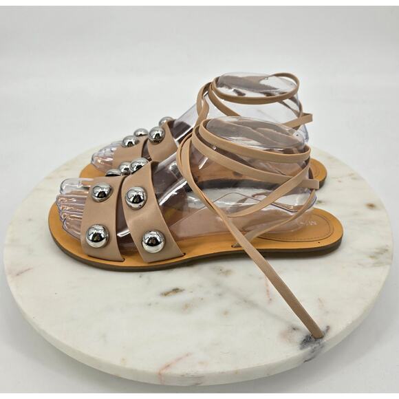 Marc Fisher Nude Studded Ankle Wrap Sandals - Picture 3 of 7